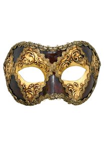 maskworld Colombina scacchi oro cuoio occhi stucco - Venetian Mask
