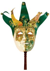 maskworld Jolly Carte Maschile verde bianco con bastone - Venetian Mask