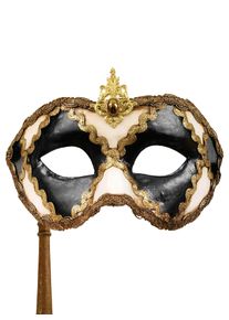 maskworld Colombina scacchi bianco nero con bastone - Venetian Mask