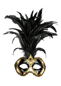 maskworld Galetto Colombina scacchi bianco nero piume nere - Venetian Mask