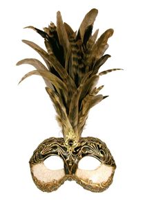 maskworld Galetto Colombina stucco craquele nera piume miele - Venetian Mask