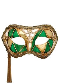 maskworld Colombina arlecchino verde con bastone - Venetian Mask