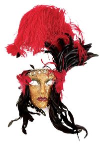 maskworld Lady Fiore con piume rossa-nera Venetian Mask
