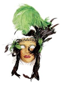 maskworld Lady Fiore con piume verde-nera Venetian Mask