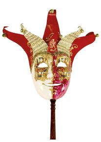 maskworld Jolly Carte Maschile rosso bianco con bastone - Venetian Mask