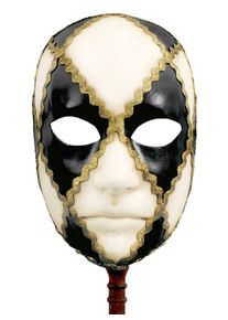 maskworld Volto scacchi bianco nero con bastone - Venetian Mask