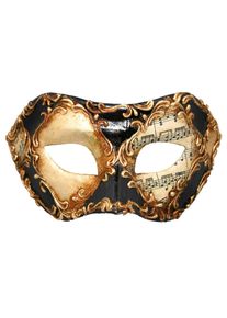maskworld Colombina scacchi oro cuoio stucco musica - Venetian Mask