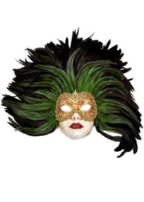 maskworld Piuma verde Grande Volto stucco oro Venetian Mask