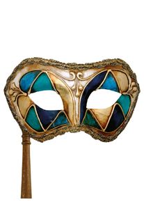 maskworld Colombina arlecchino blu con bastone - Venetian Mask