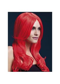 Smiffys Beach Waves Perücke neon-rot, Mittelscheitel