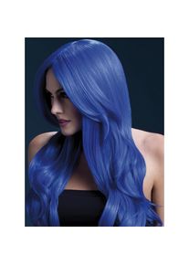 Smiffys Beach Waves Perücke neon-blau, Mittelscheitel