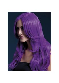 Smiffys Beach Waves Perücke neon-violett, Mittelscheitel