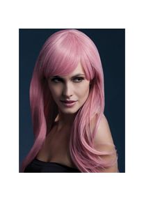Smiffys Langer Federschnitt mit Pony Perücke rosa