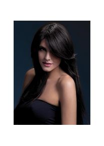 Smiffys Lange Straight Cut Perücke dunkelbraun, Seitenscheitel