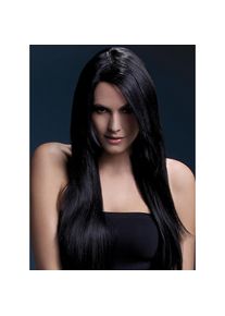 Smiffys Lange Straight Cut Perücke schwarz, Seitenscheitel