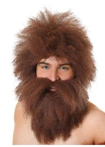 Bristol Perruque Wuschel de l'âge de pierre marron avec barbe