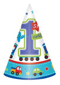 Amscan First birthday boy party hat with toys 8 pieces