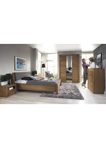 Set Mobila Dormitor din furnir si pal, cu pat 200 x 160 cm, 5 piese Velvet Stejar Rustic / Gri