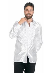 Satin ruffled skjorte til mænd hvid