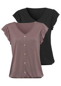 Lascana, Damer, Shirts, Taupe / Sort, Størrelse XS/S