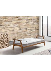 Canapea extensibilă Erin, 81x85x190 cm, lemn/ textil, maro/ gri deschis