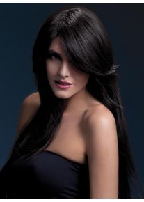 Smiffys Lange Straight Cut Per&uuml;cke dunkelbraun, Seitenscheitel