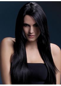 Smiffys Lange Straight Cut Perücke schwarz, Seitenscheitel