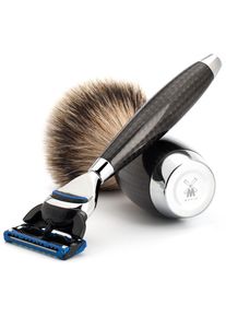 Mühle Glasshütte Mühle - Rasierset Silberspitz Dachszupf mit Gillette Fusion aus Carbon