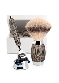 Mühle Glasshütte Mühle - Rasierset Silvertip Fibre mit Gillette Fusion Mooreiche und Sterlingsilber