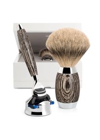 Mühle Glasshütte Mühle - Rasierset Silberspitz Dachszupf Mooreiche und Sterlingsilber