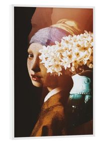 Poster with white frame "Girl with a Pearl Earring Collage" artboxONE Framed Poster