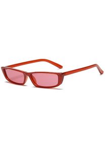 S17072 Women Vintage Sunglasses Owl Rectangle Narrow Small Frame Retro Lens - Red