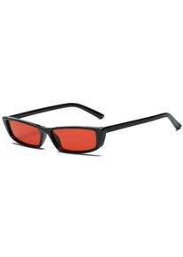 S17072 Women Vintage Sunglasses Owl Rectangle Narrow Small Frame Retro Lens - Black + Red