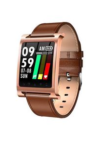 K6 Sports Smart Watch 1.3 Inch IPS Screen Heart Rate / Blood Pressure Monitor IP68 Waterproof - Gold Case + Leather Strap