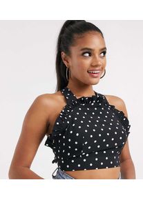 Fashion Union ruffle front crop top with cross back-Black