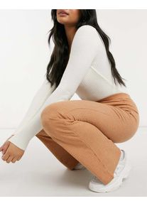 Fashion Union high waisted flare trousers in space knit co-ord-Brown