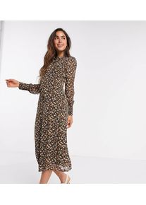 Fashion Union midi dress with high neck detail in retro floral priint-Black