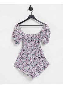 Fashion Union Exclusive beach milkmaid playsuit in floral print-Multi