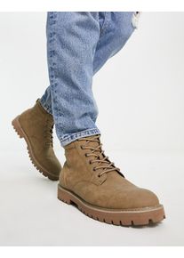 ASOS DESIGN lace up boots in stone faux suede with stone sole-Neutral