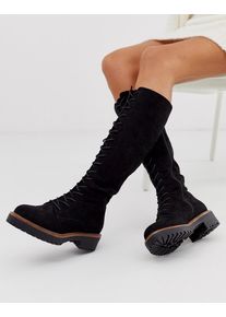 ASOS DESIGN Courtney chunky lace up knee high boots-Black