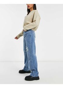 Urban Bliss high waisted wide leg ripped jean in light wash-Blue