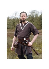 Medieval Braided Tunic Ailrik , short-sleeved, made of cotton, brown