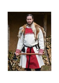 Viking Tunic Halvar with embroidery, natural-coloured/red L