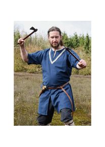 Medieval Braided Tunic Ailrik, short-sleeved, made of cotton blue