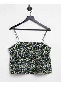 Fashion Union cami smock top with peplum hem in quilted ditsy floral co-ord-Black