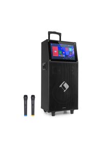 Auna KTV, karaoke rendszer, 15,4" érintésvezérelt kijelző, 2 UHF mikrofon, WiFi, BT, USB, SD, HDMI, kocsi