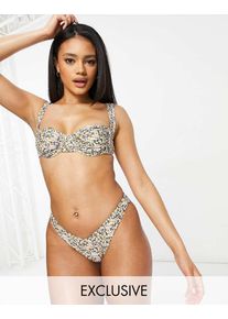 Fashion Union Exclusive ruched balconette underwired bikini top in floral print-Multi