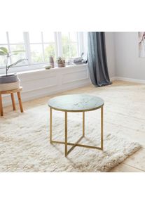 Andas , Couchtisch &raquo;Alina&laquo;, aus Glas mit Mamor Print und verchromtem Gestell , goldfarben , gold