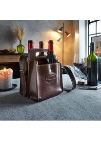 Alpenleder Getr&auml;nketasche Weintragerl, Bottlebag, Flaschentasche, 4 x 0,7 l, cognac