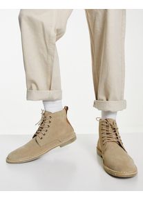 ASOS DESIGN desert boots in stone suede with leather detail-Neutral